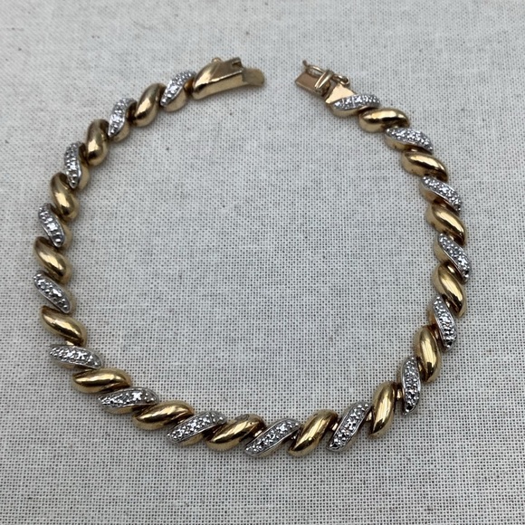 Vintage Gold over Sterling 925 Silver Bracelet with Diamonds - Picture 1 of 3
